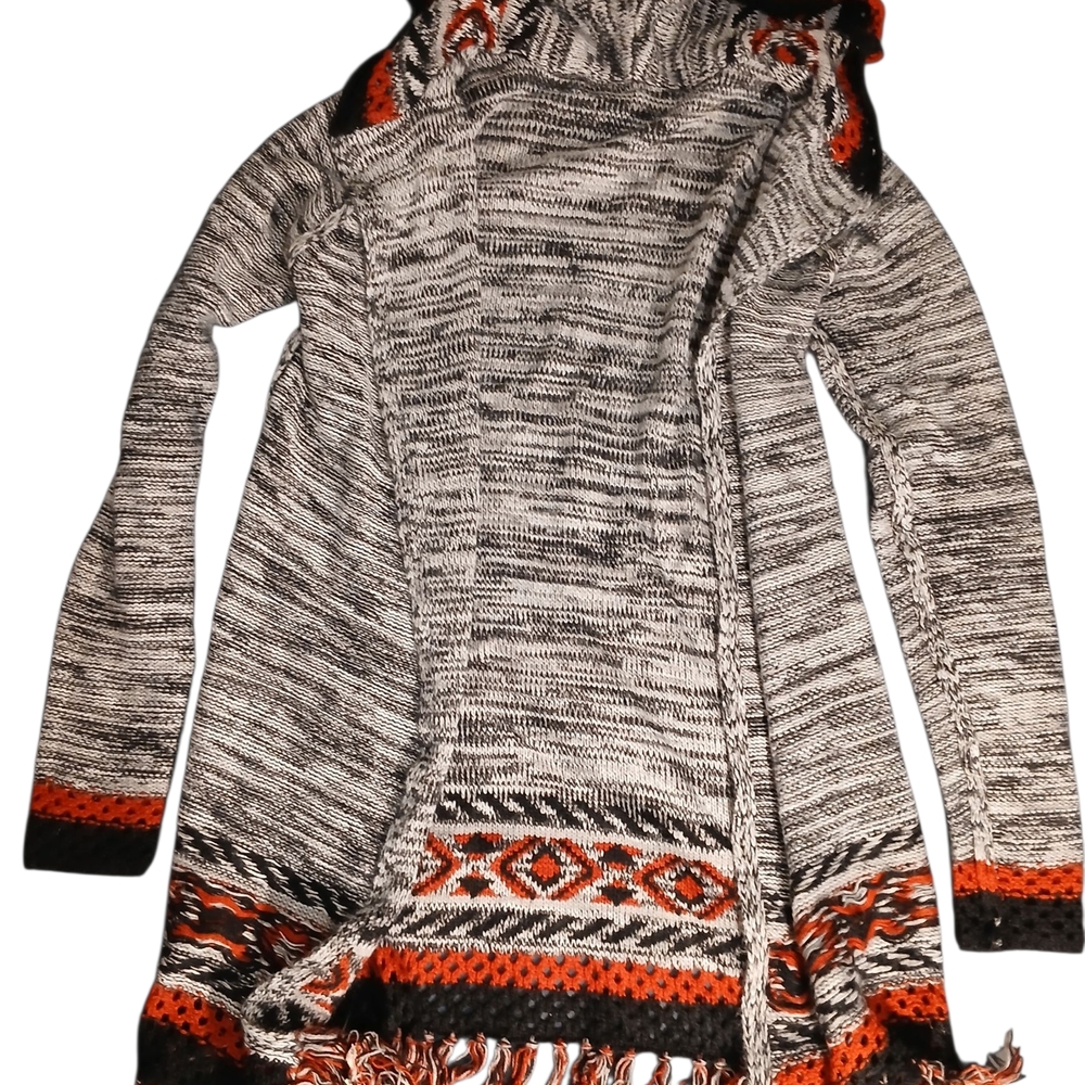 Derek Heart Black and Orange Patterned Cardigan